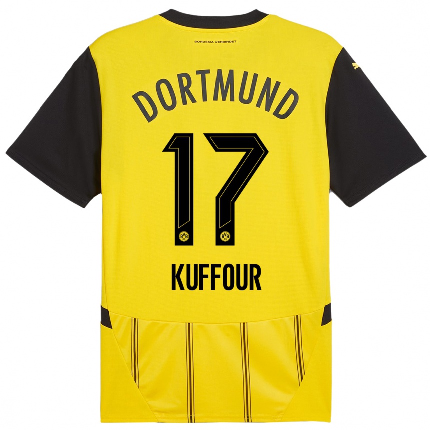 Women Football Lloyd-Addo Kuffour #17 Yellow Black Home Jersey 2024/25 T-Shirt Nz