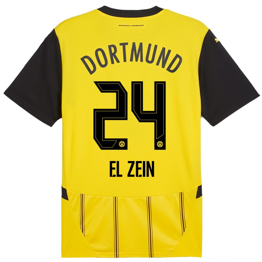 Women Football Abu-Bekir Omer El-Zein #24 Yellow Black Home Jersey 2024/25 T-Shirt Nz