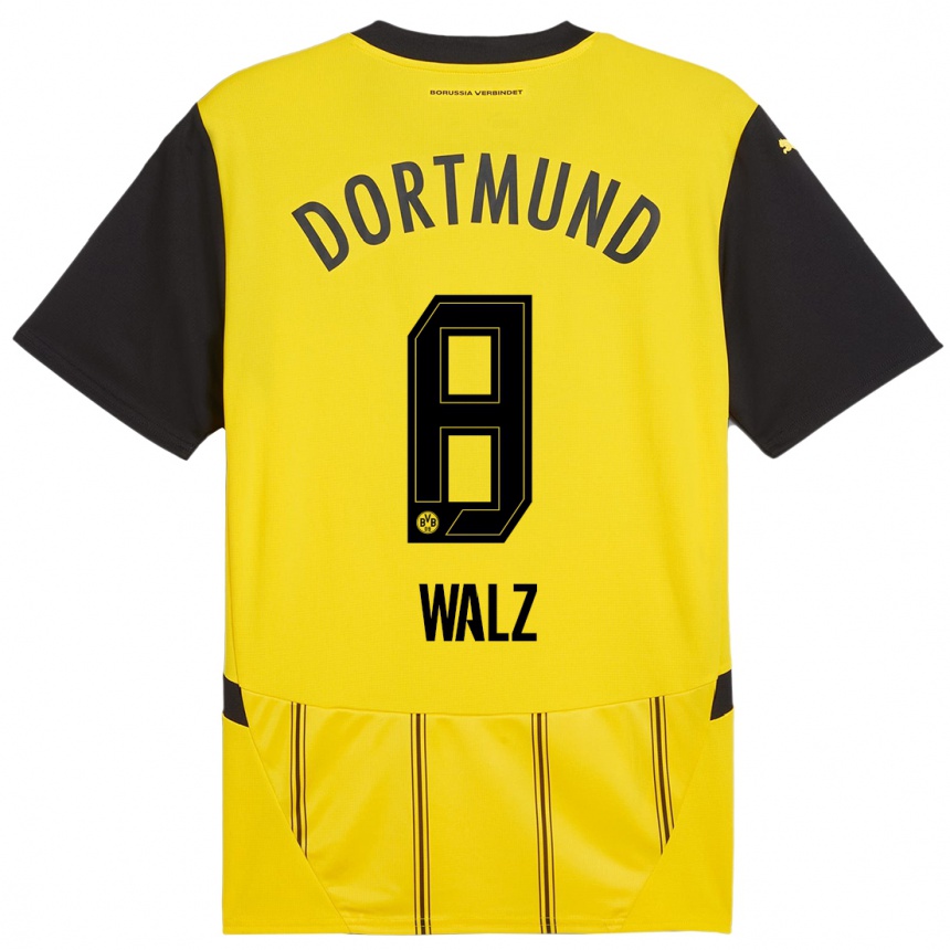 Women Football Vasco Walz #8 Yellow Black Home Jersey 2024/25 T-Shirt Nz