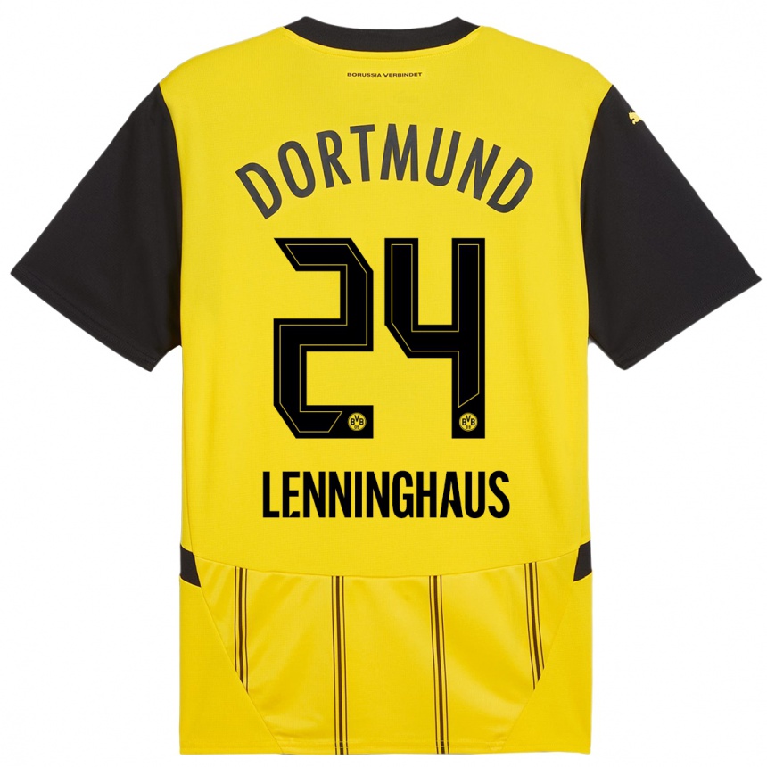 Women Football Mika Lenninghaus #24 Yellow Black Home Jersey 2024/25 T-Shirt Nz