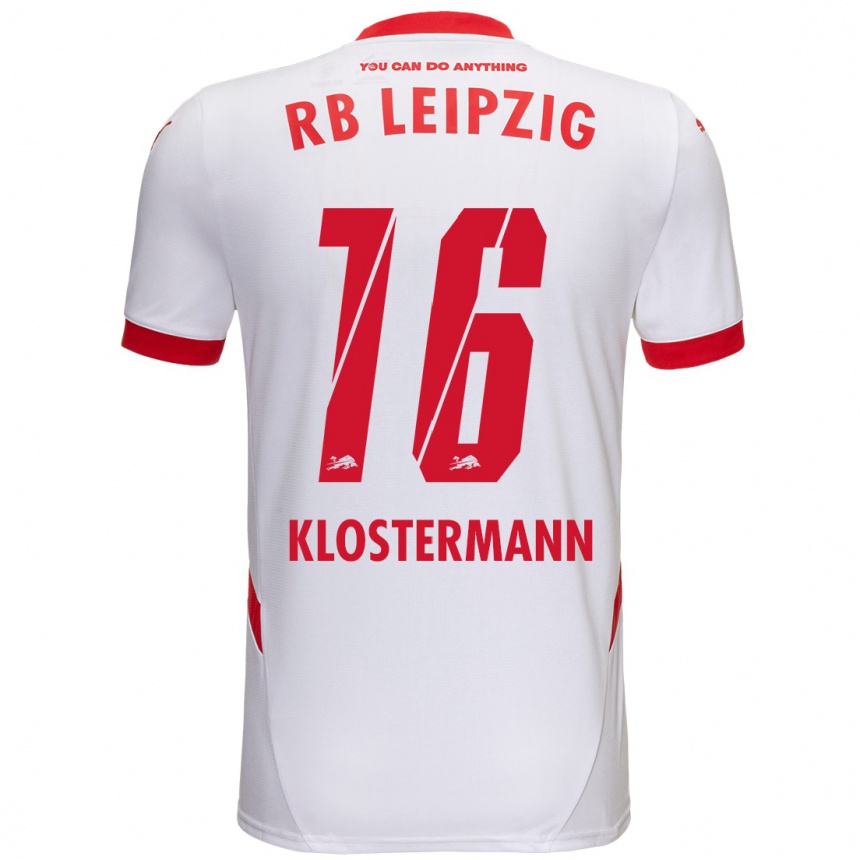 Women Football Lukas Klostermann #16 White Red Home Jersey 2024/25 T-Shirt Nz