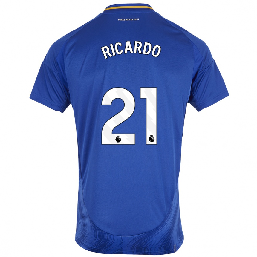 Women Football Ricardo Pereira #21 Blue White Home Jersey 2024/25 T-Shirt Nz