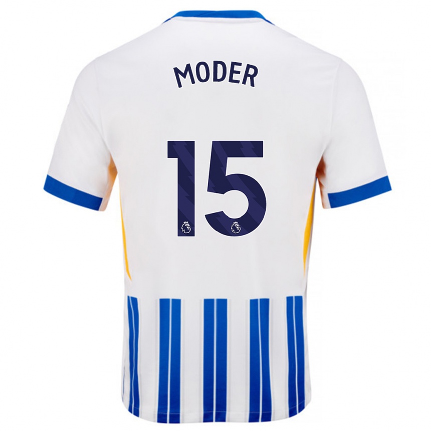 Women Football Jakub Moder #15 White Blue Pinstripes Home Jersey 2024/25 T-Shirt Nz