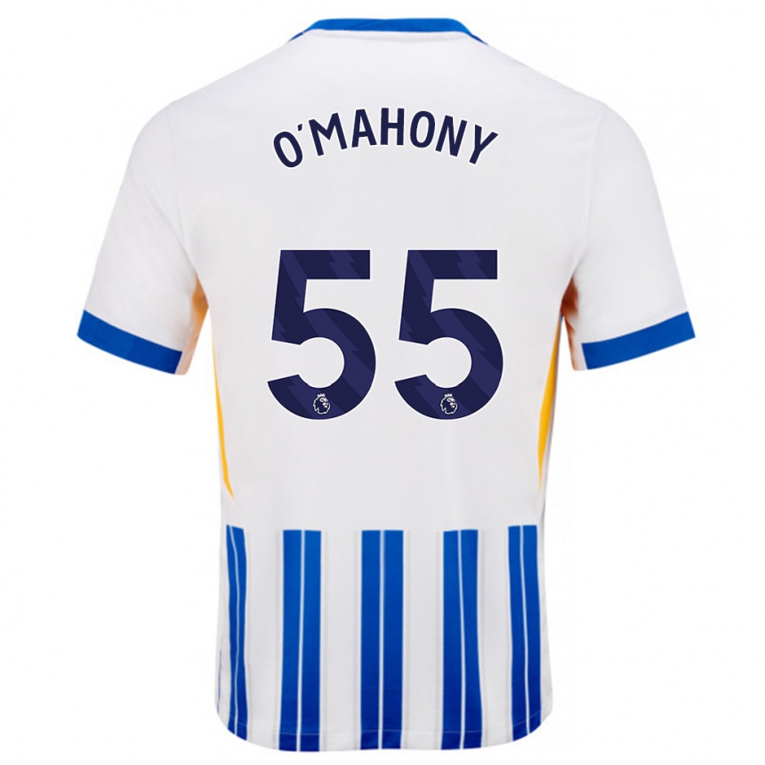 Women Football Mark O'mahony #55 White Blue Pinstripes Home Jersey 2024/25 T-Shirt Nz