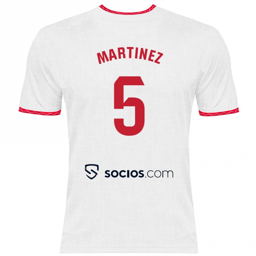 Women Football Sergio Martínez #5 White Red Home Jersey 2024/25 T-Shirt Nz