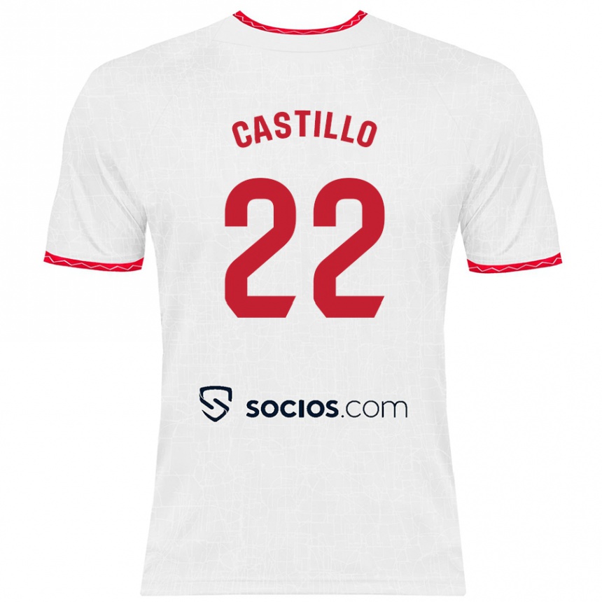 Women Football José Castillo #22 White Red Home Jersey 2024/25 T-Shirt Nz