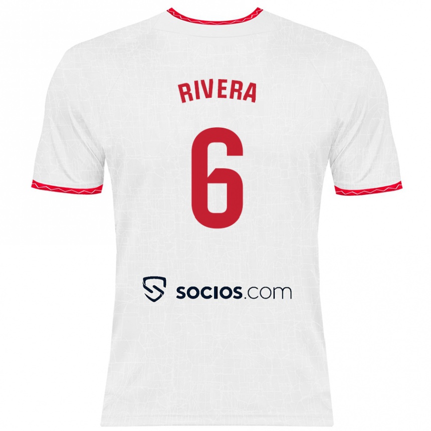 Women Football Pablo Rivera #6 White Red Home Jersey 2024/25 T-Shirt Nz