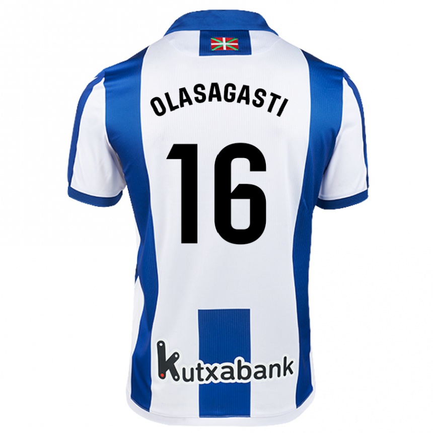 Women Football Jon Ander Olasagasti #16 White Blue Home Jersey 2024/25 T-Shirt Nz