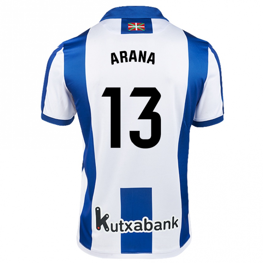 Women Football Egoitz Arana #13 White Blue Home Jersey 2024/25 T-Shirt Nz