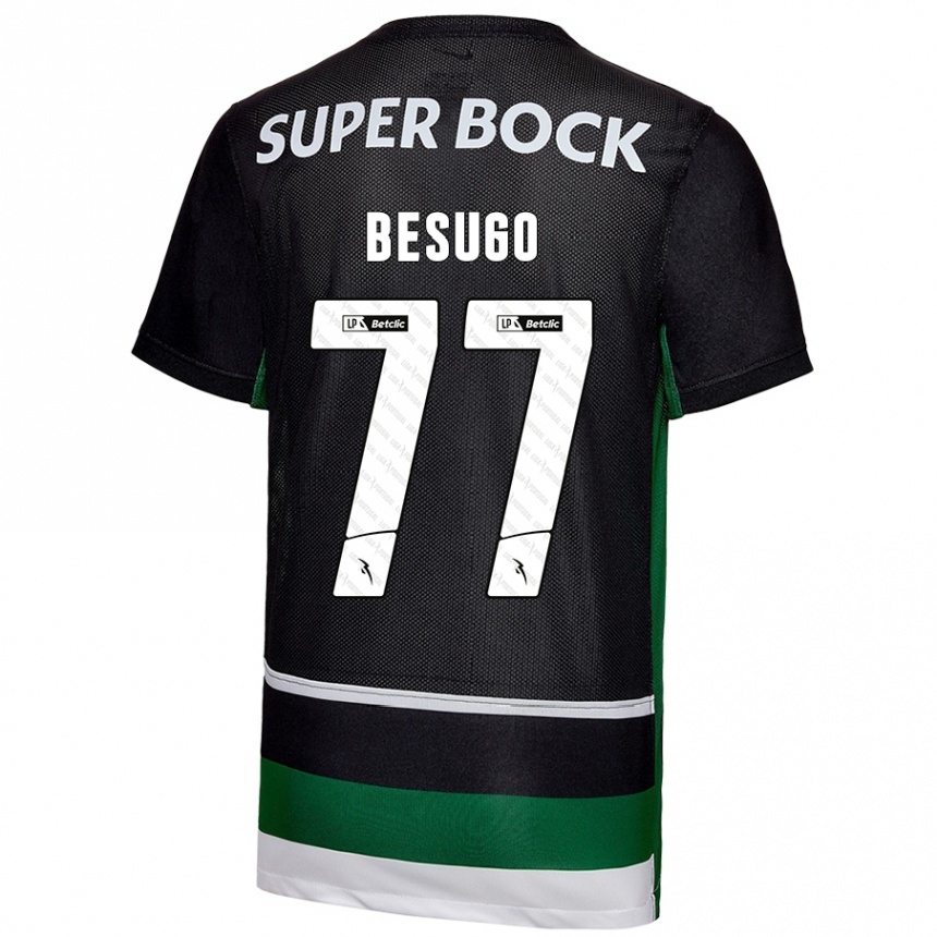 Women Football Rafael Besugo #77 Black White Green Home Jersey 2024/25 T-Shirt Nz