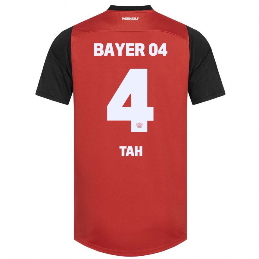 Women Football Jonathan Tah #4 Red Black Home Jersey 2024/25 T-Shirt Nz