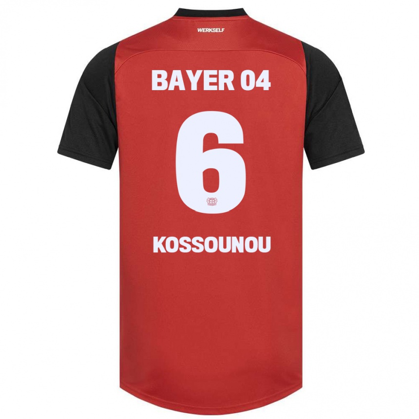 Women Football Odilon Kossounou #6 Red Black Home Jersey 2024/25 T-Shirt Nz