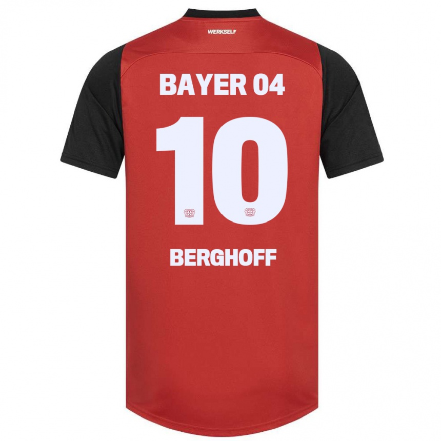 Women Football Jonah Berghoff #10 Red Black Home Jersey 2024/25 T-Shirt Nz