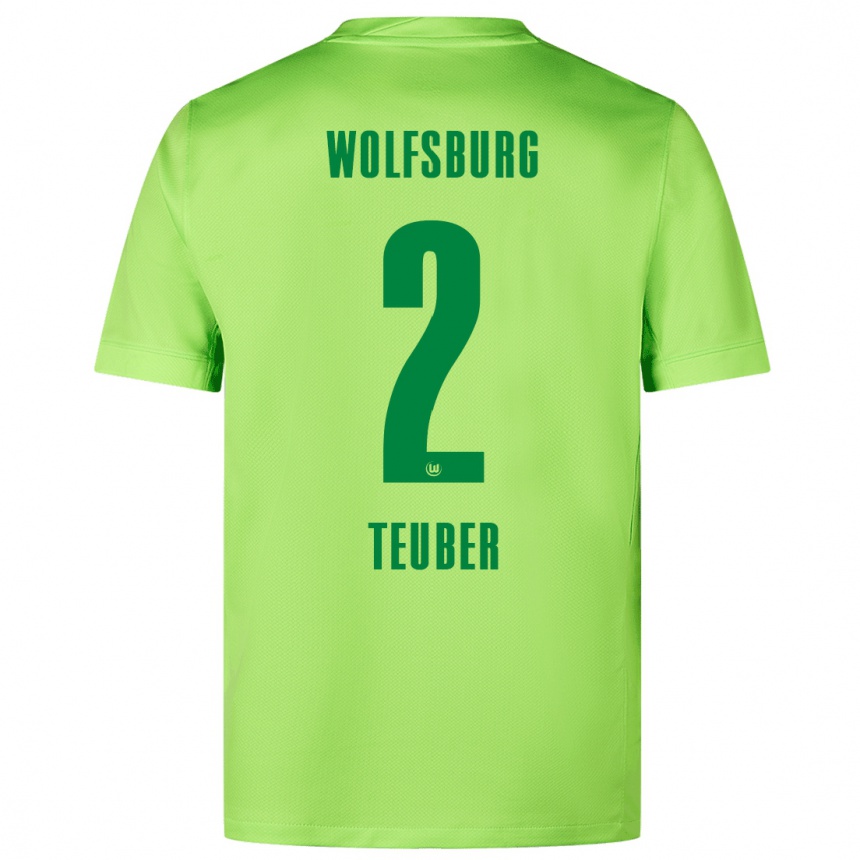 Women Football Julius Teuber #2 Fluorescent Green Home Jersey 2024/25 T-Shirt Nz