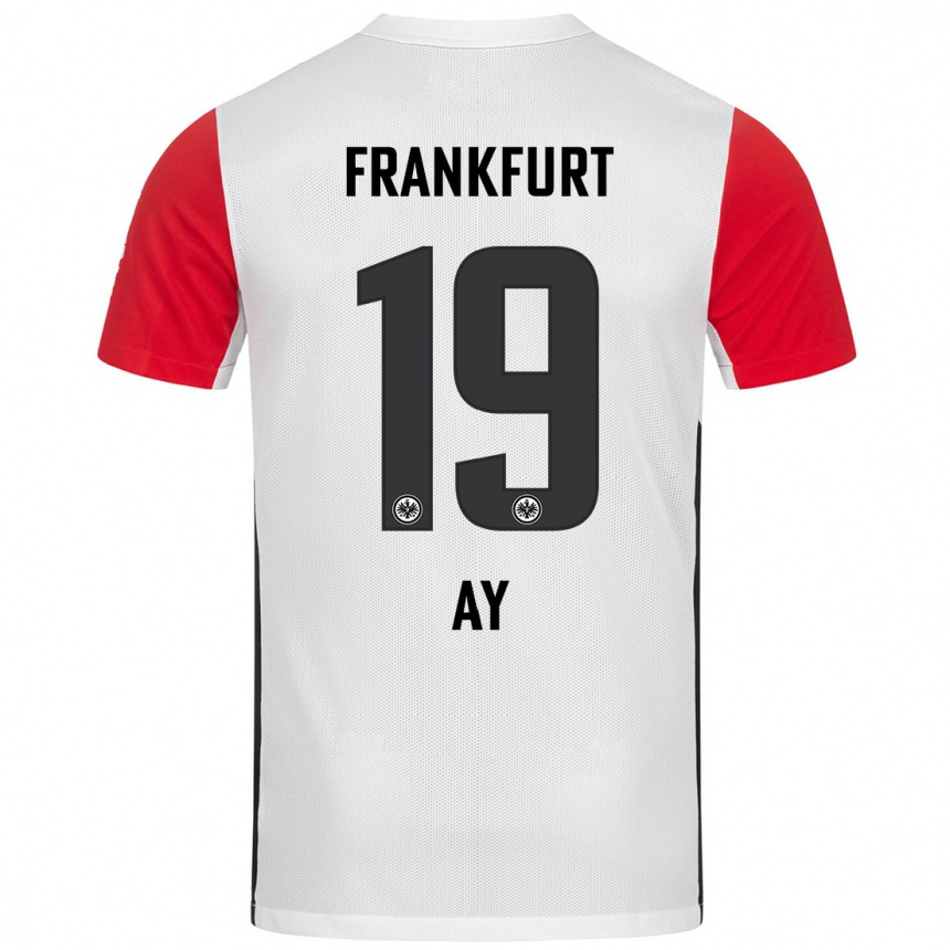 Women Football Ugur Ay #19 White Red Home Jersey 2024/25 T-Shirt Nz