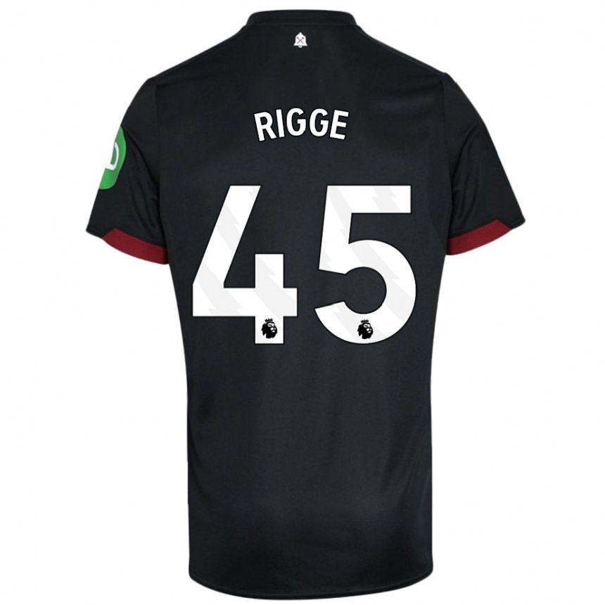 Women Football Daniel Rigge #45 Black White Away Jersey 2024/25 T-Shirt Nz