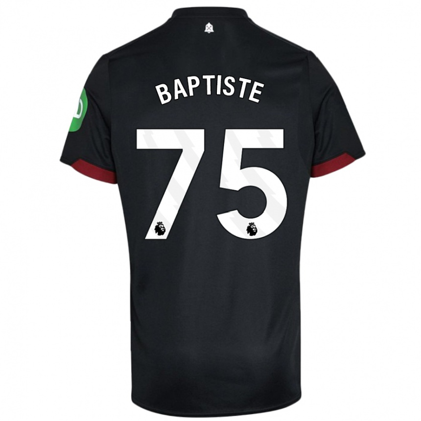 Women Football Jamal Baptiste #75 Black White Away Jersey 2024/25 T-Shirt Nz