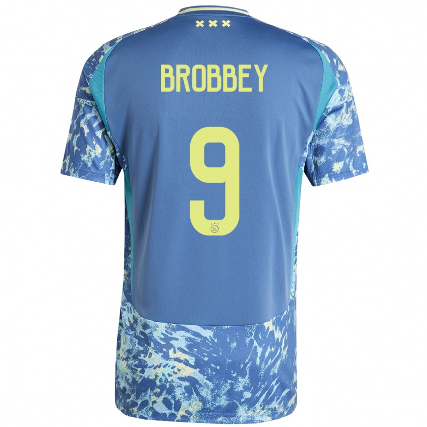 Women Football Brian Brobbey #9 Grey Blue Yellow Away Jersey 2024/25 T-Shirt Nz