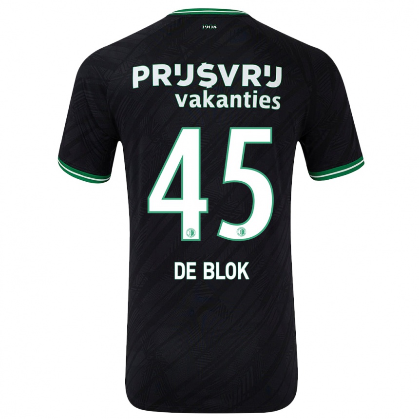 Women Football Lars De Blok #45 Black Green Away Jersey 2024/25 T-Shirt Nz