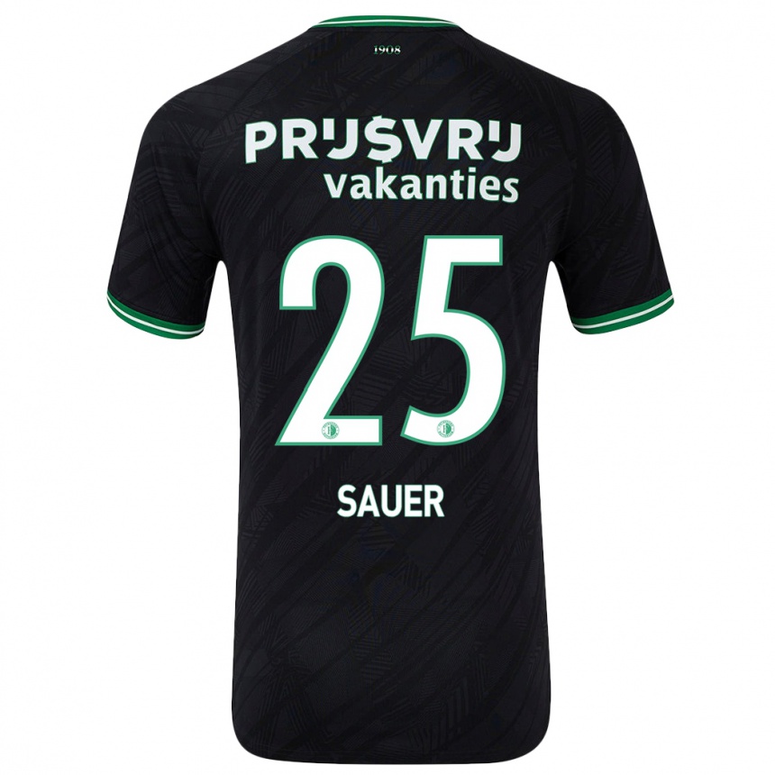 Women Football Leo Sauer #25 Black Green Away Jersey 2024/25 T-Shirt Nz