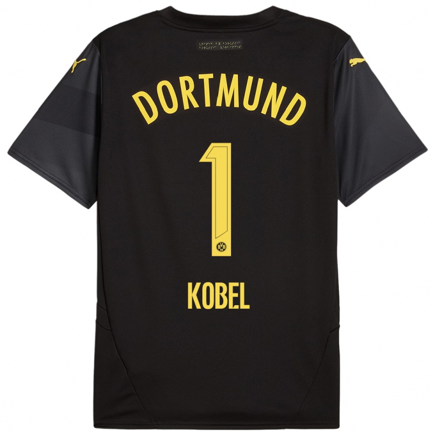 Women Football Gregor Kobel #1 Black Yellow Away Jersey 2024/25 T-Shirt Nz