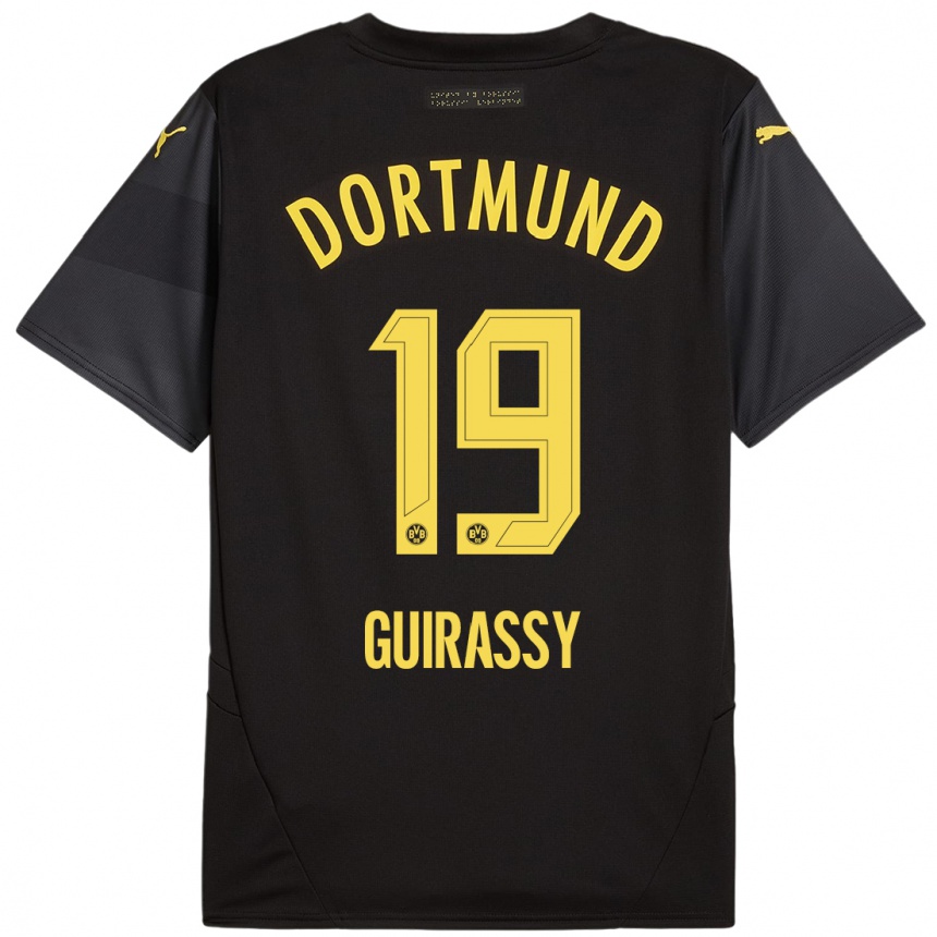 Women Football Serhou Guirassy #19 Black Yellow Away Jersey 2024/25 T-Shirt Nz