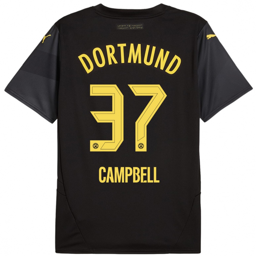 Women Football Cole Campbell #37 Black Yellow Away Jersey 2024/25 T-Shirt Nz