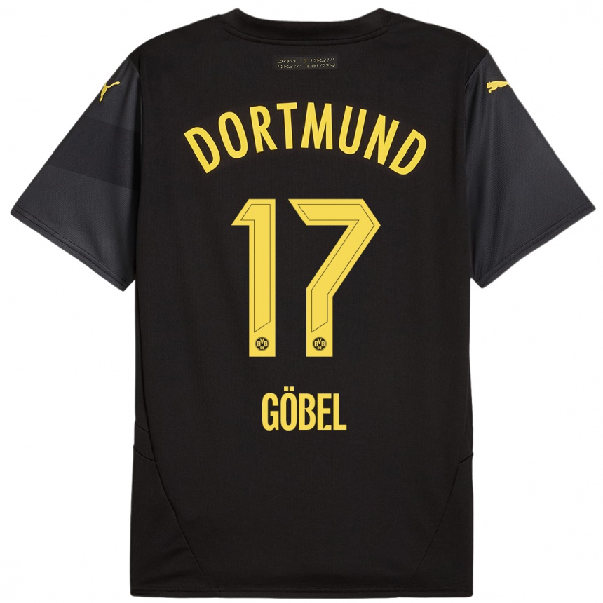 Women Football Patrick Göbel #17 Black Yellow Away Jersey 2024/25 T-Shirt Nz