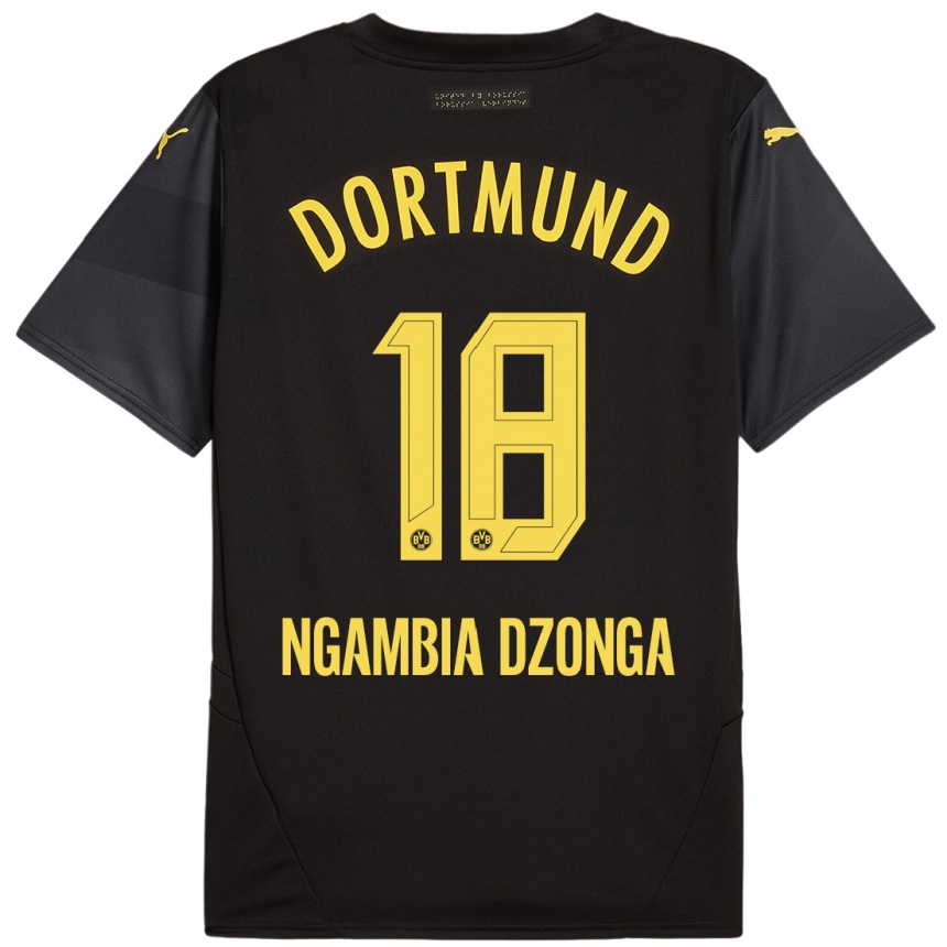 Women Football Diego Ngambia Dzonga #18 Black Yellow Away Jersey 2024/25 T-Shirt Nz