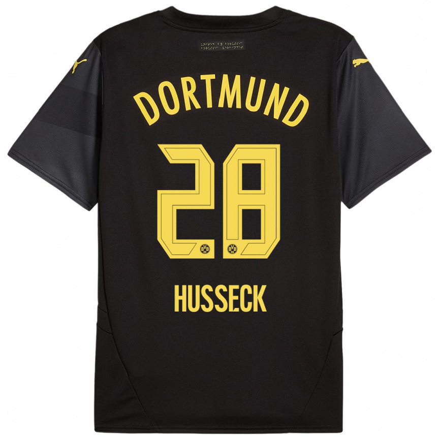 Women Football Jonah Husseck #28 Black Yellow Away Jersey 2024/25 T-Shirt Nz