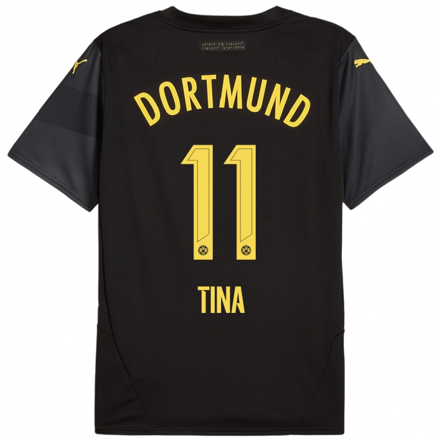 Women Football Abdulla Tina #11 Black Yellow Away Jersey 2024/25 T-Shirt Nz