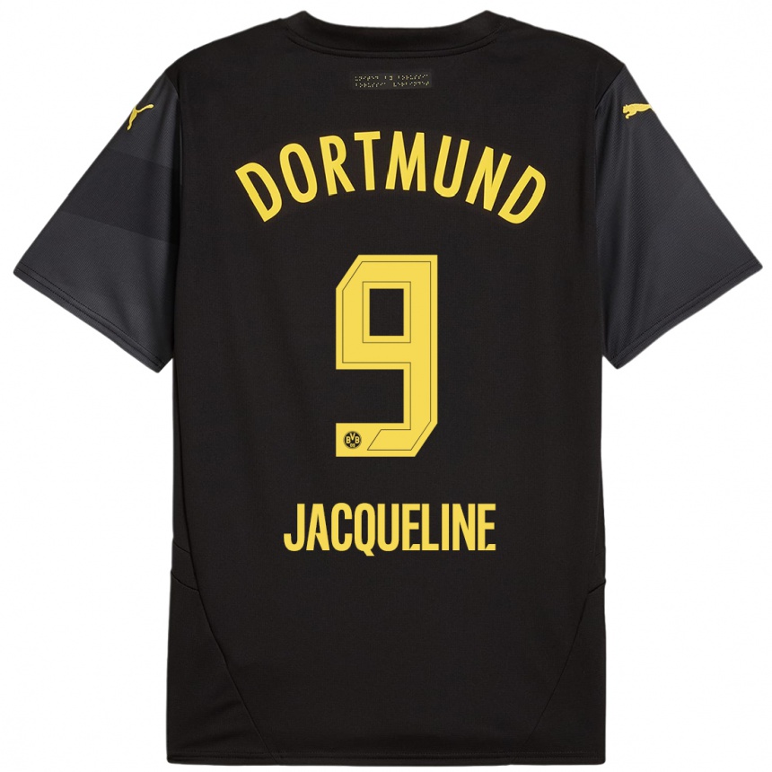 Women Football Moreno Jacqueline #9 Black Yellow Away Jersey 2024/25 T-Shirt Nz