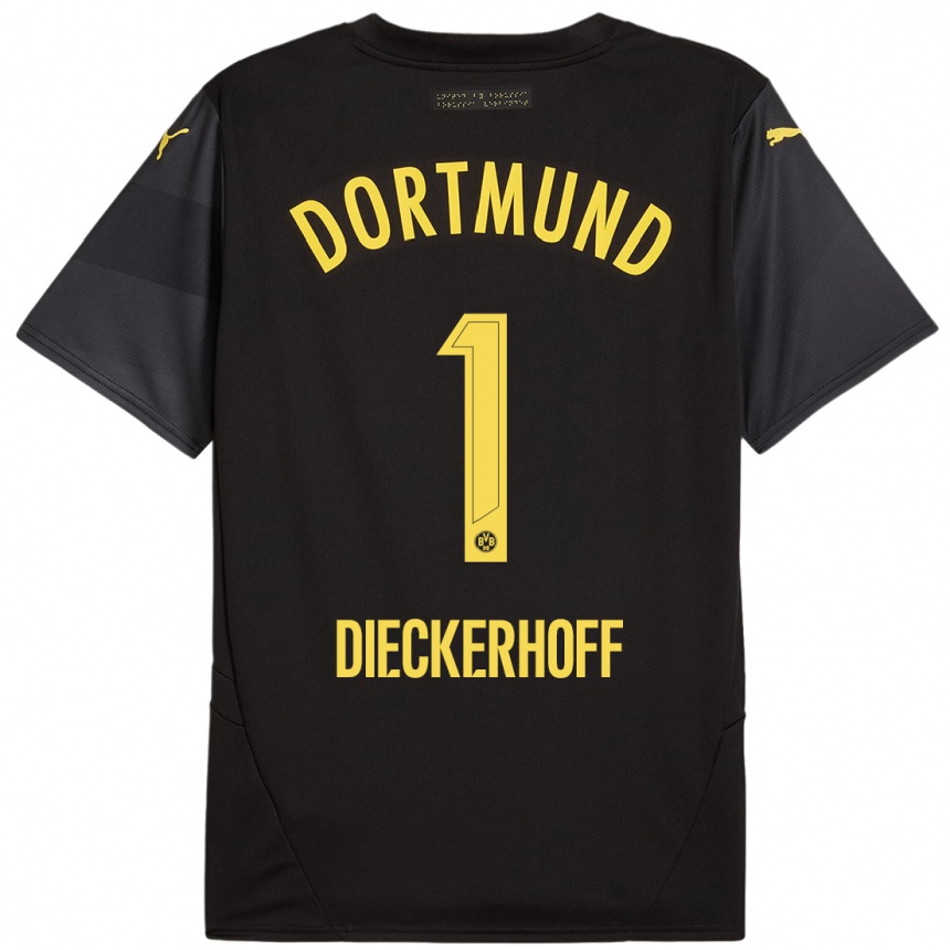 Women Football Max Dieckerhoff #1 Black Yellow Away Jersey 2024/25 T-Shirt Nz