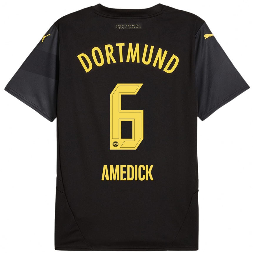 Women Football Maik Amedick #6 Black Yellow Away Jersey 2024/25 T-Shirt Nz