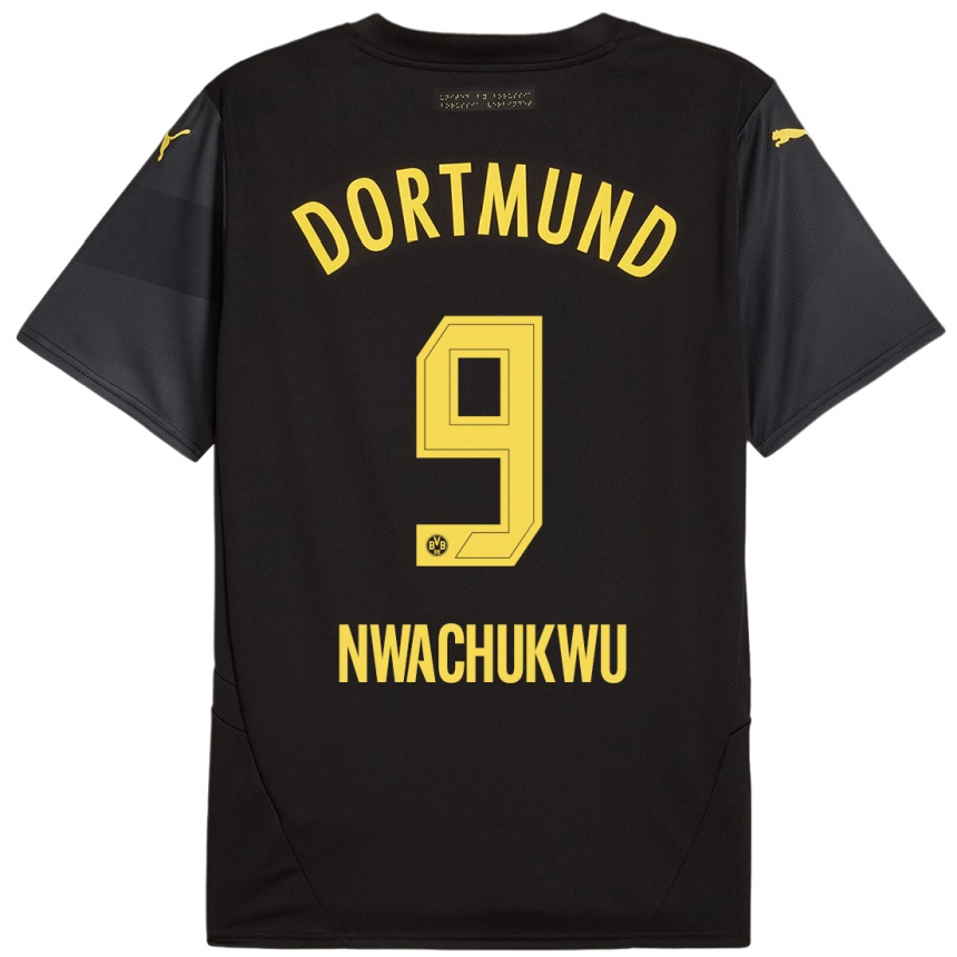 Women Football Isaak Nwachukwu #9 Black Yellow Away Jersey 2024/25 T-Shirt Nz