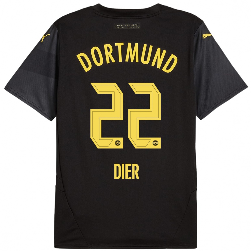 Women Football Henrik Dier #22 Black Yellow Away Jersey 2024/25 T-Shirt Nz