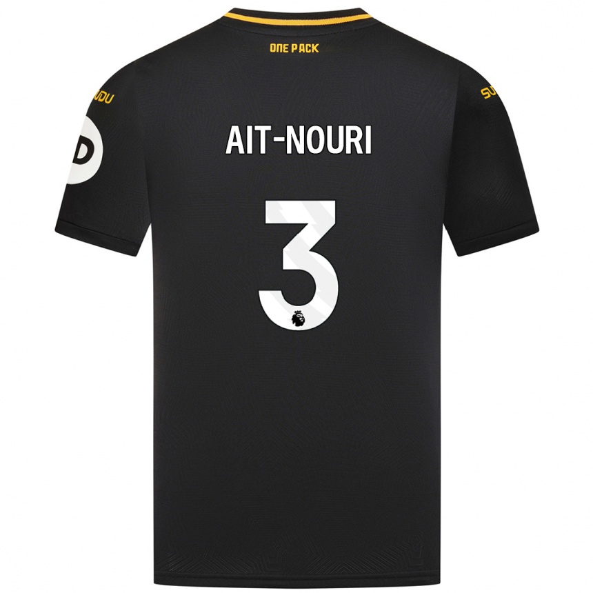 Women Football Rayan Aït-Nouri #3 Black Away Jersey 2024/25 T-Shirt Nz