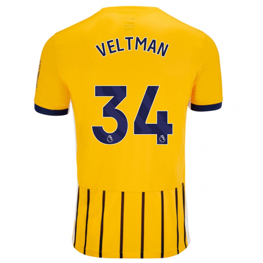 Women Football Joël Veltman #34 Gold Blue Pinstripes Away Jersey 2024/25 T-Shirt Nz