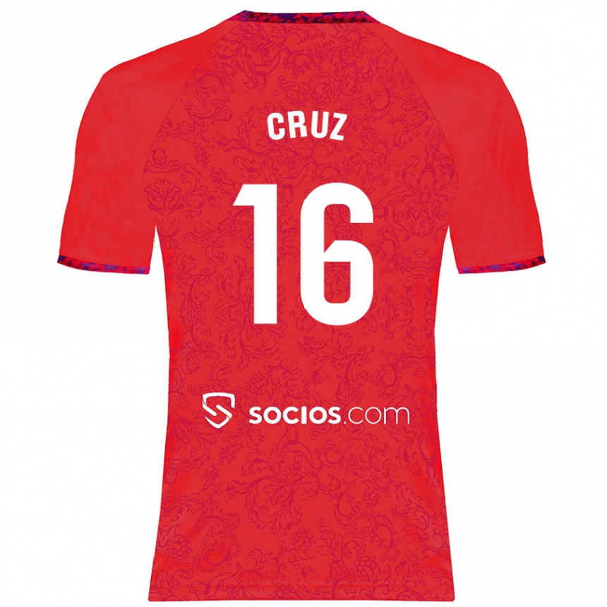 Women Football Jesús Cruz #16 Red Away Jersey 2024/25 T-Shirt Nz