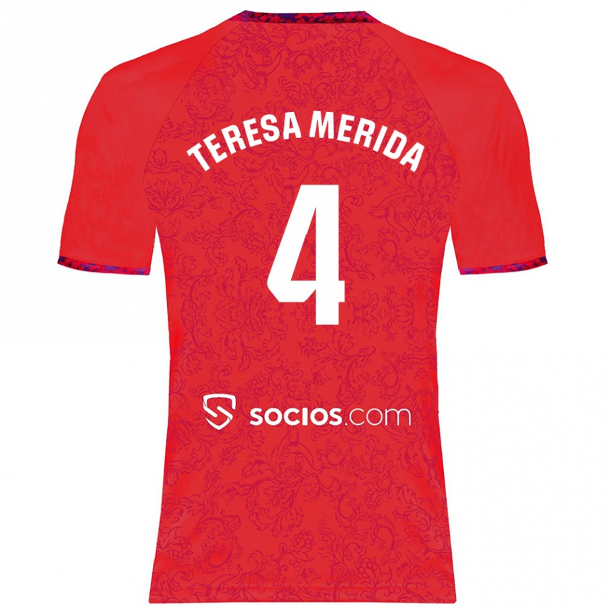 Women Football Teresa Merida #4 Red Away Jersey 2024/25 T-Shirt Nz