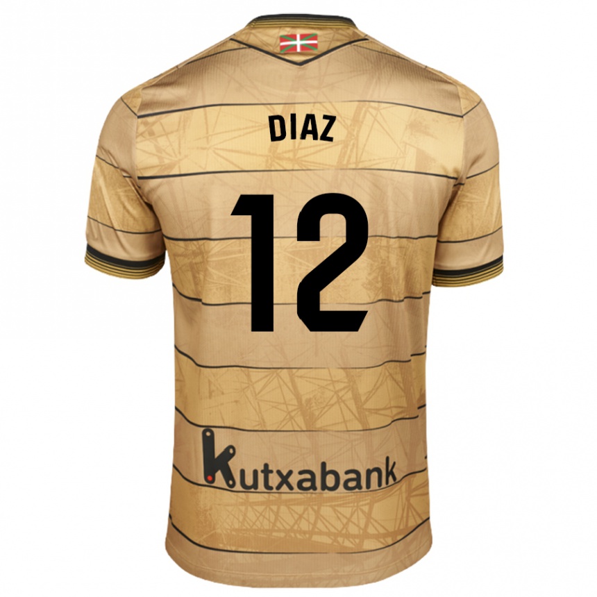 Women Football Ekain Díaz #12 Brown Away Jersey 2024/25 T-Shirt Nz