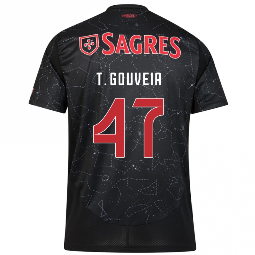 Women Football Tiago Gouveia #47 Black Red Away Jersey 2024/25 T-Shirt Nz