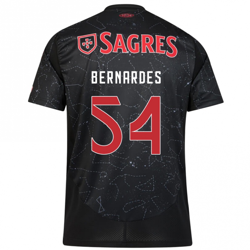 Women Football Bernardes #54 Black Red Away Jersey 2024/25 T-Shirt Nz