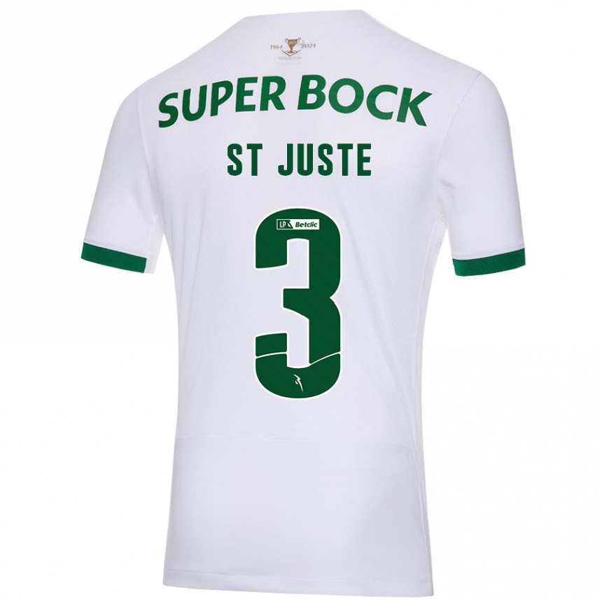 Women Football Jerry St. Juste #3 White Green Away Jersey 2024/25 T-Shirt Nz