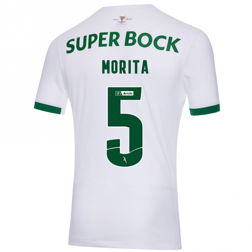 Women Football Hidemasa Morita #5 White Green Away Jersey 2024/25 T-Shirt Nz