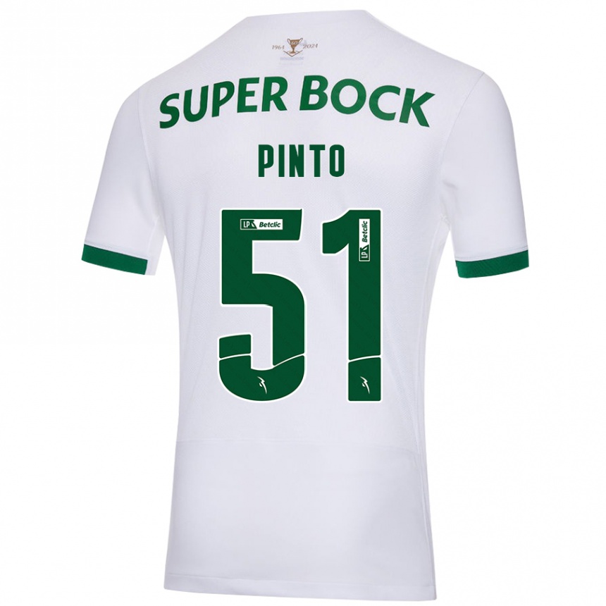 Women Football Diogo Pinto #51 White Green Away Jersey 2024/25 T-Shirt Nz