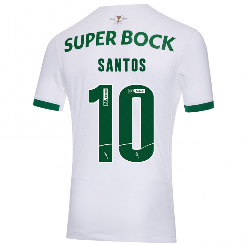 Women Football Guilherme Santos #10 White Green Away Jersey 2024/25 T-Shirt Nz