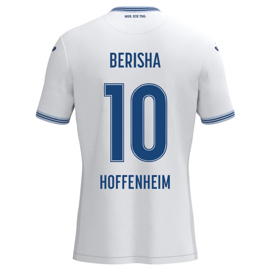 Women Football Mergim Berisha #10 White Blue Away Jersey 2024/25 T-Shirt Nz