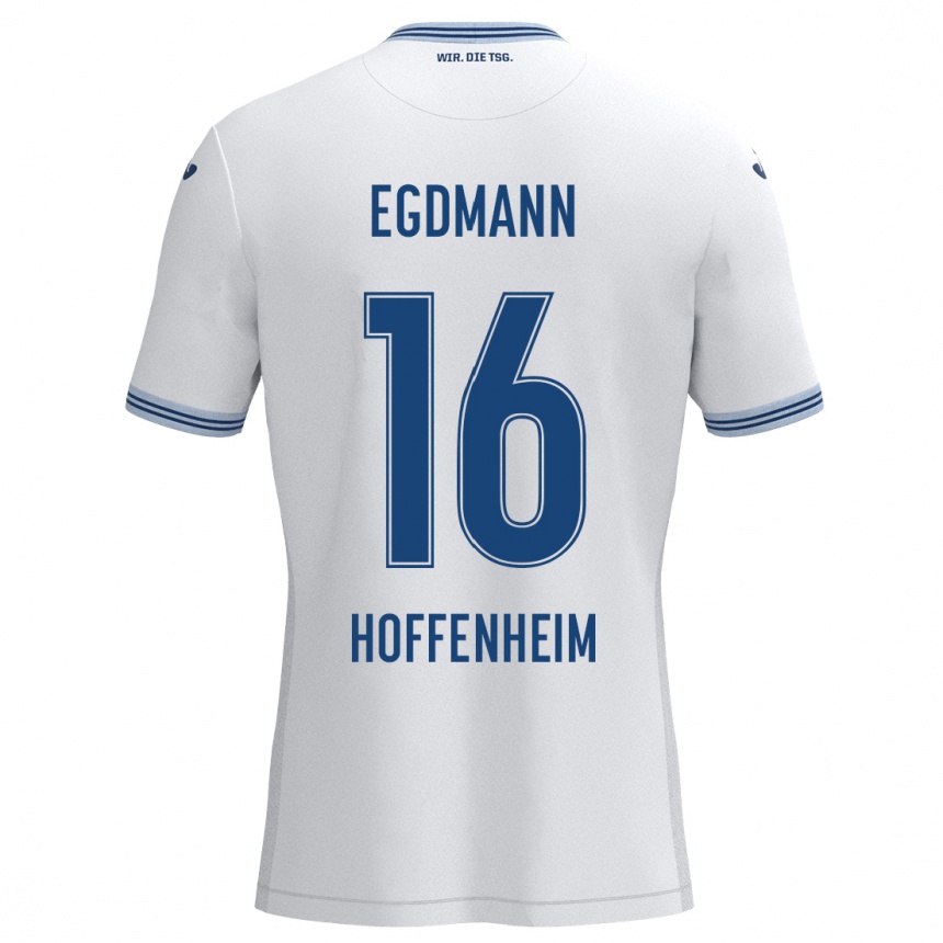 Women Football Mika Egdmann #16 White Blue Away Jersey 2024/25 T-Shirt Nz