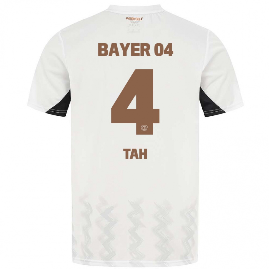 Women Football Jonathan Tah #4 White Black Away Jersey 2024/25 T-Shirt Nz